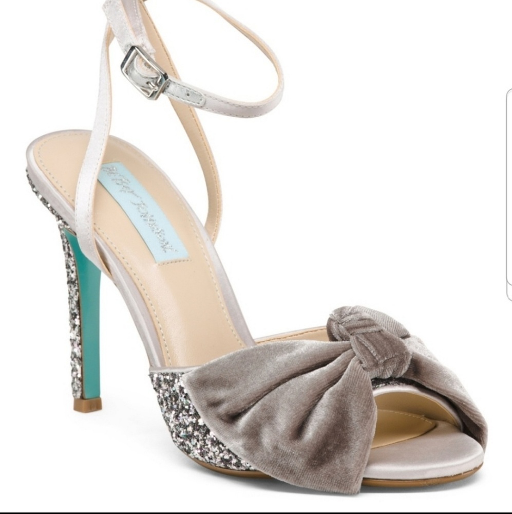 Betsey Johnson Silver Glitter Bow Strappy Heels